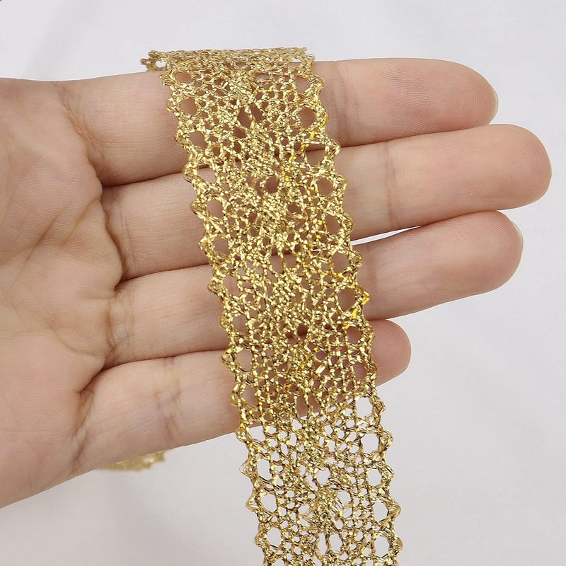 AIETSYEI Gold Lace Trim Vintage Crochet Ribbon Craft Gold Lace for Sewing, Gift Package Wrapping, Bridal Wedding Decoration, Scrapbooking Supplies - Image 3
